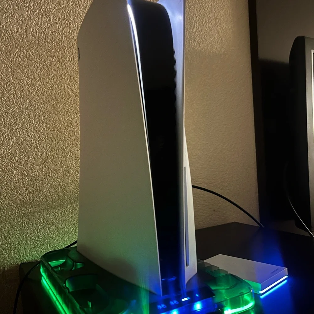 Sony Console in White with Green and Blue Accents